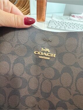 Coach Signature Monogram Shoulder Bag in Brown with Gold Hardware